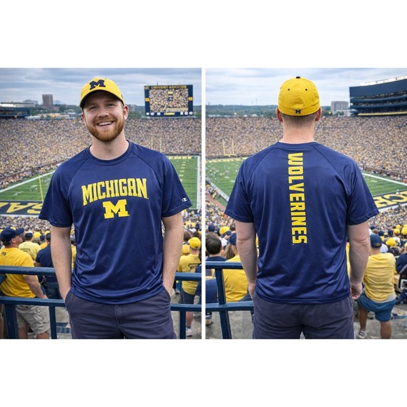 Champion Other - Champion Michigan Wolverines Shirt Mens Large Navy‎ Blue Performance Raglan Tee